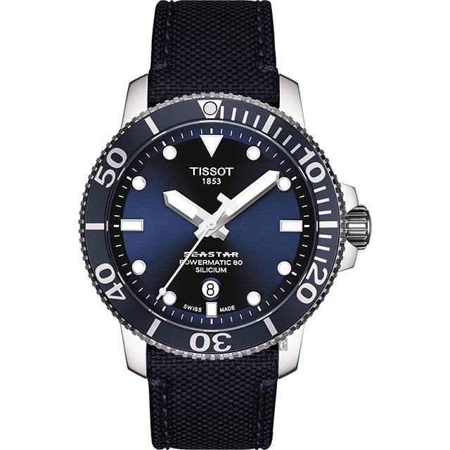 TISSOT 天梭 Seastar 1000 海洋之星300米潛水機械錶-藍/43mm T1204071704101