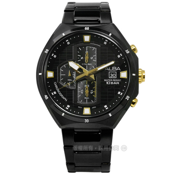 ALBA / VD57-X087SD.AM3403X1 / 酷勁耶誕限量款計時日期不鏽鋼手錶 鍍黑 46mm