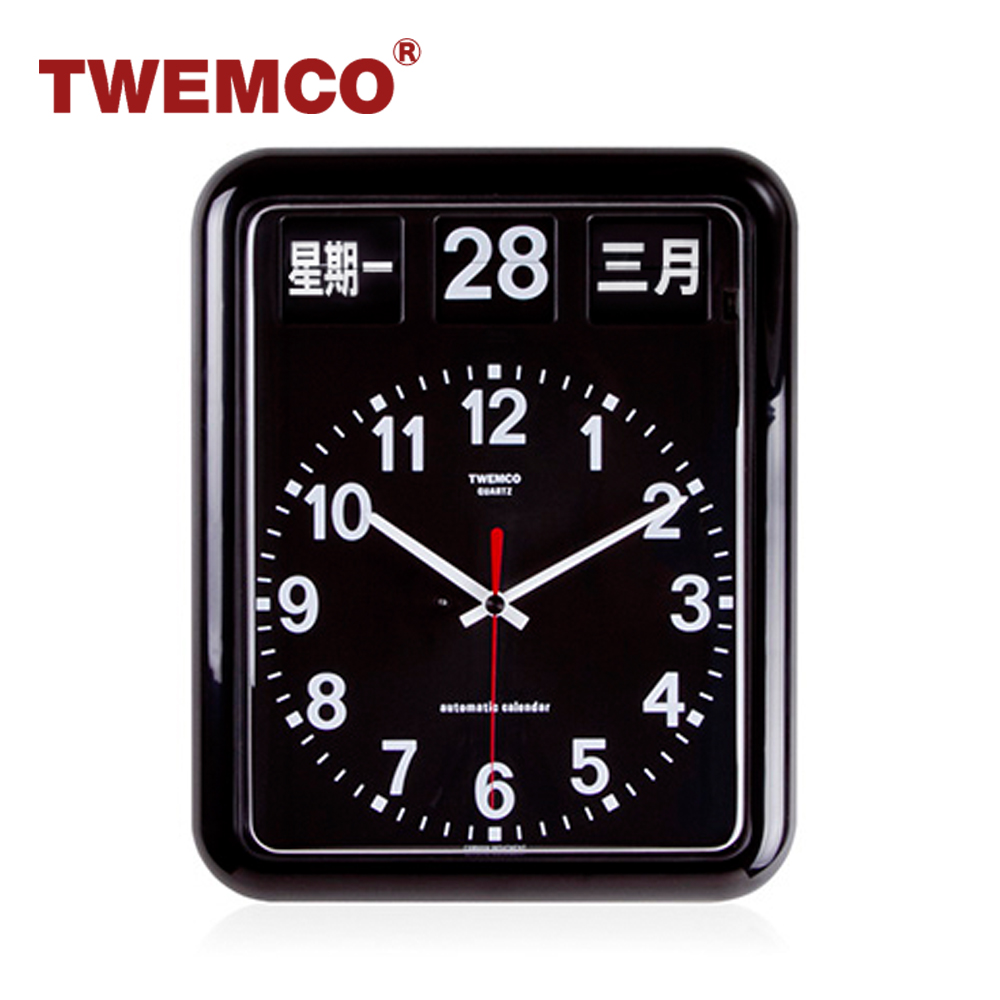 TWEMCO 機械式翻頁鐘 德國機芯 中文萬年曆 掛鐘 BQ-12A 黑色