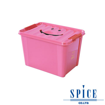【SPICE】KIDS 馬卡龍色彩 附蓋 微笑整理箱 收納箱 - 桃紅 L