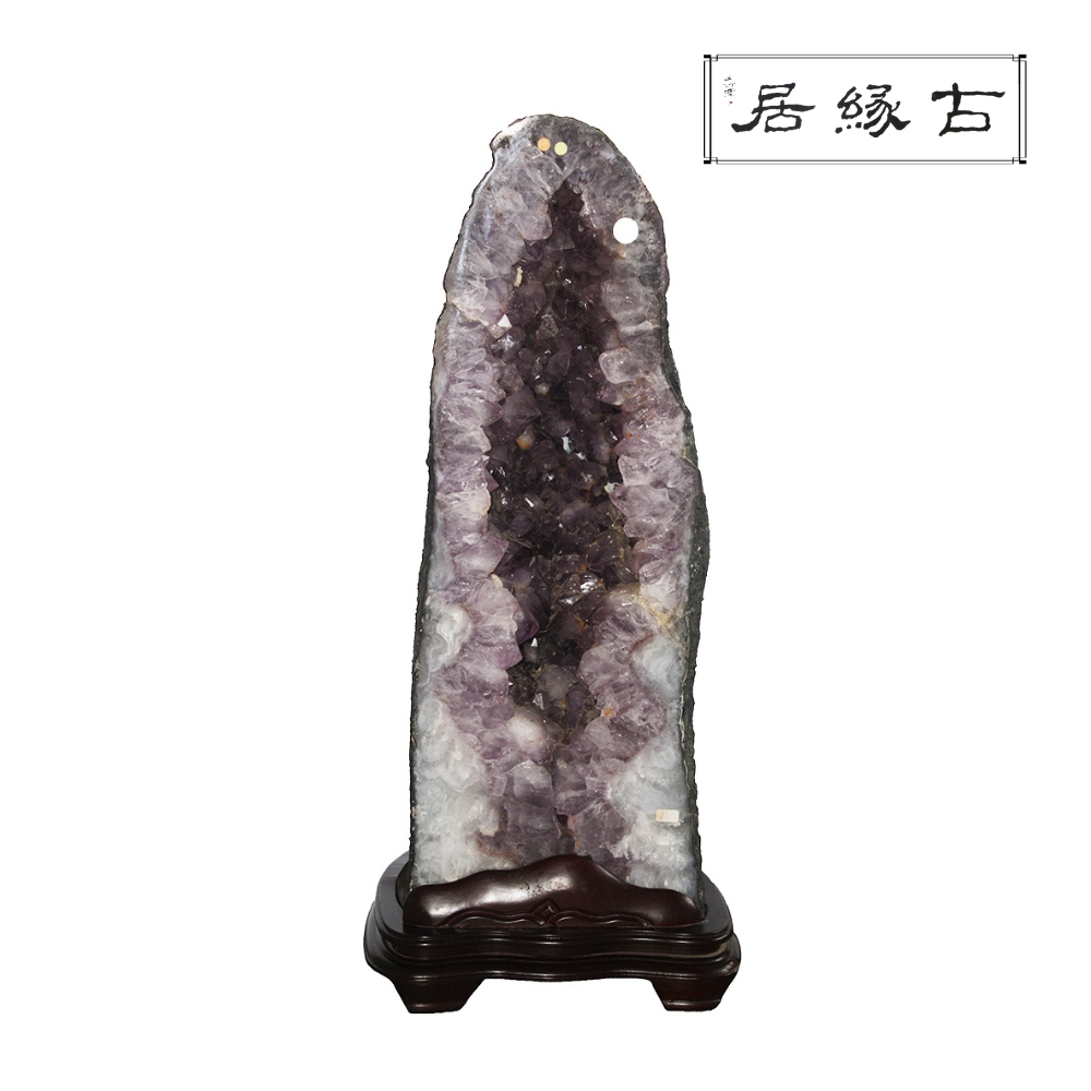 古緣居 巴西天然紫水晶洞 +木製底座(24.1公斤)