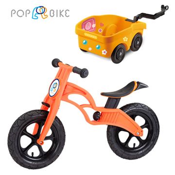 【BabyTiger虎兒寶】POPBIKE 兒童平衡滑步車 - AIR充氣胎 + 拖車組(黃)