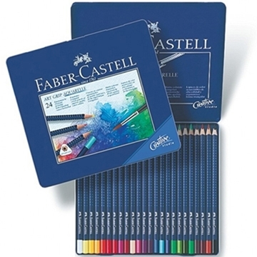 Faber Castell水性色鉛筆藍色精緻鐵盒裝24色組 Pchome 24h購物